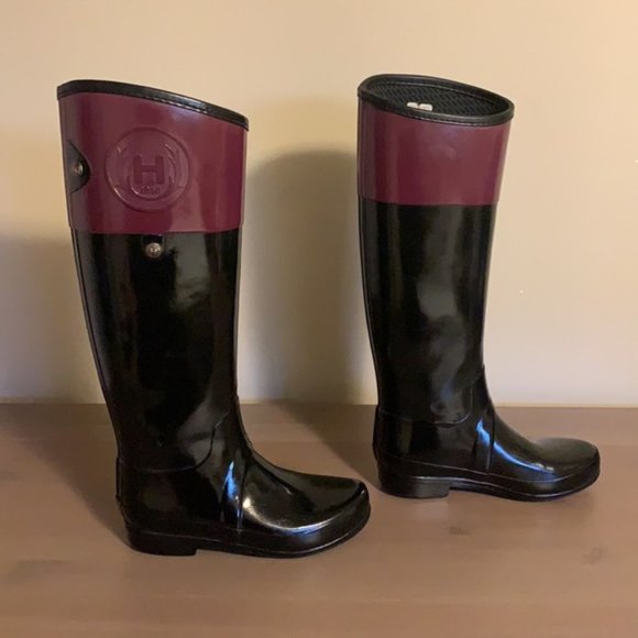 Hunter Black and Purple Rubber Boots - Women’s Size 5 - Picture 4 of 11
